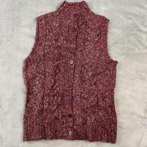 LL Bean Wool Blend Sweater Vest Womens M Burgundy Button Soft Sleeveless Outdoor